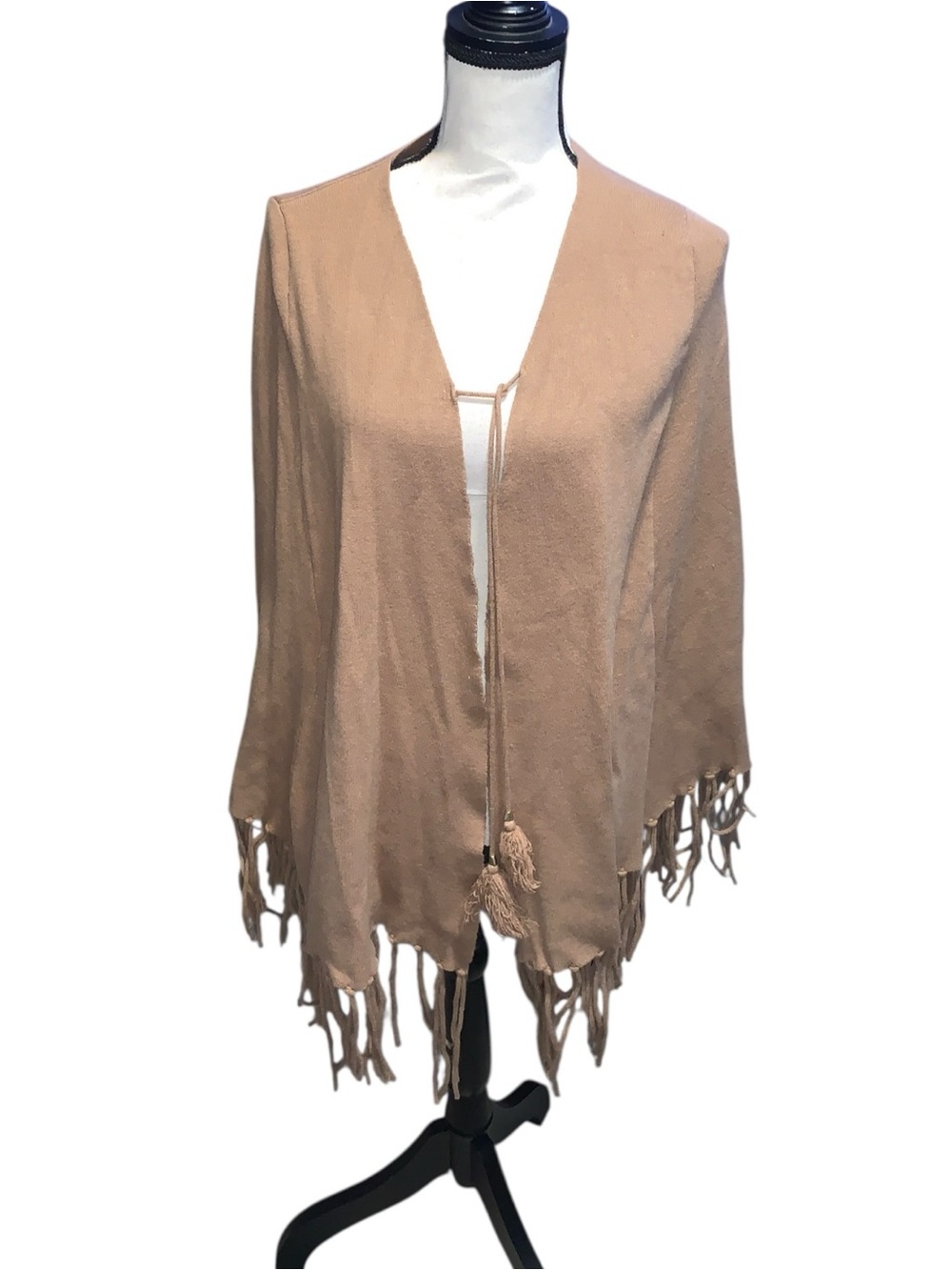 Vintage Beige JOY & IMAN Globel Chic Shawl One Size Fits Most Poncho Fringe